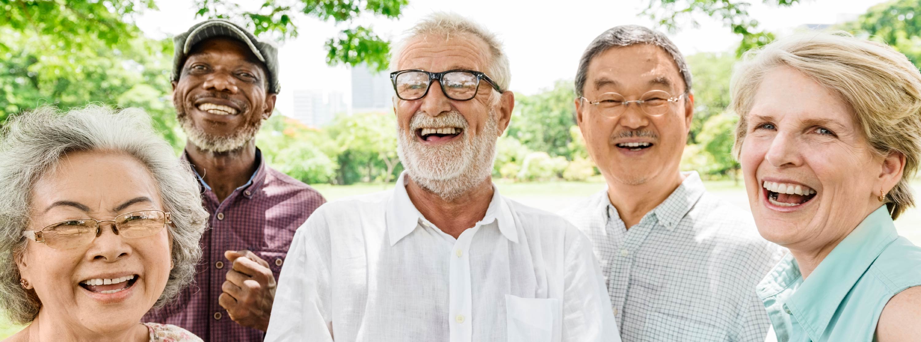 Older people, group photo, happy, outside